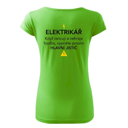 Elektrikář - hlavní jistič - Nápis na zádech