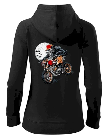 Kreslený vlk na motorce