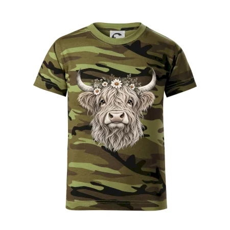 Highlandská kráva s květinami