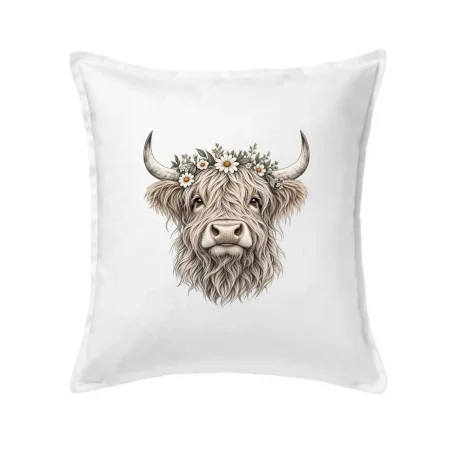 Highlandská kráva s květinami