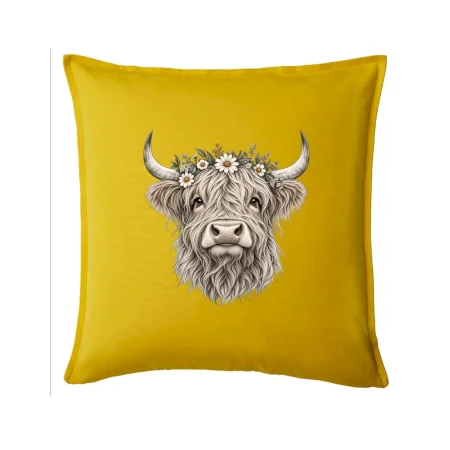 Highlandská kráva s květinami