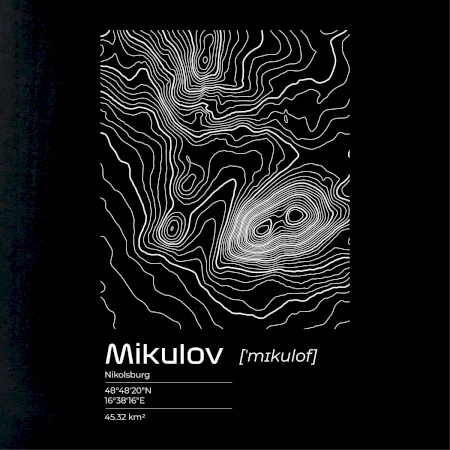 Mikulov - vrstevnice v obdélníku