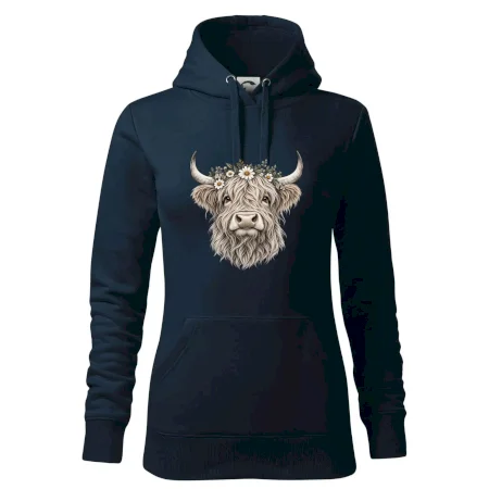 Highlandská kráva s květinami