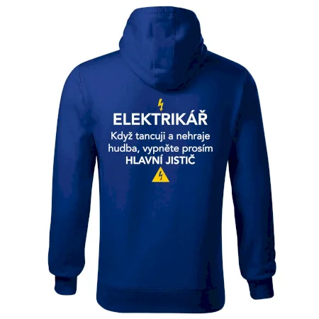 Elektrikář - hlavní jistič - Nápis na zádech