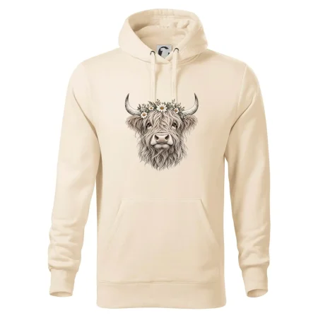 Highlandská kráva s květinami