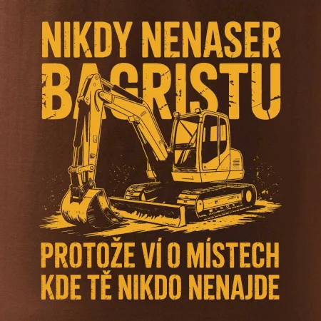 Oranžový bagr Nikdy Nenaser bagristu