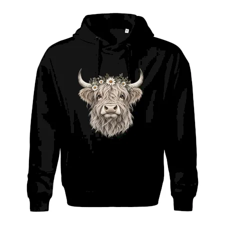 Highlandská kráva s květinami