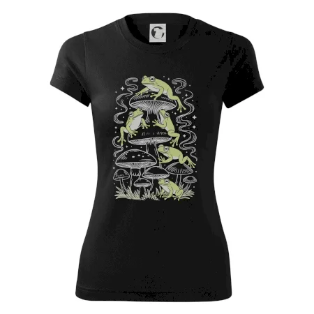 Goblincore frogs and various mushrooms