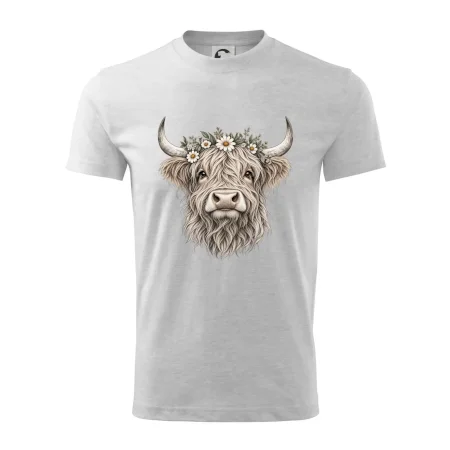 Highlandská kráva s květinami