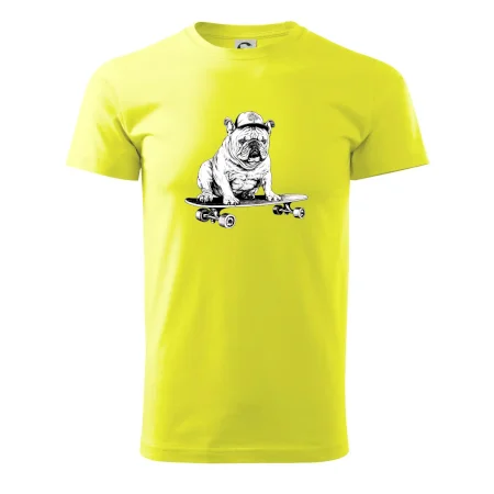 Černobílý buldok na skateboardu