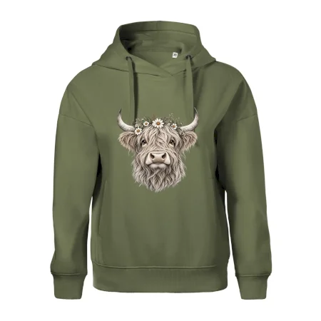Highlandská kráva s květinami