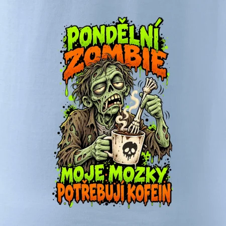 Pondělní zombie míchá kávu kostěnou rukou
