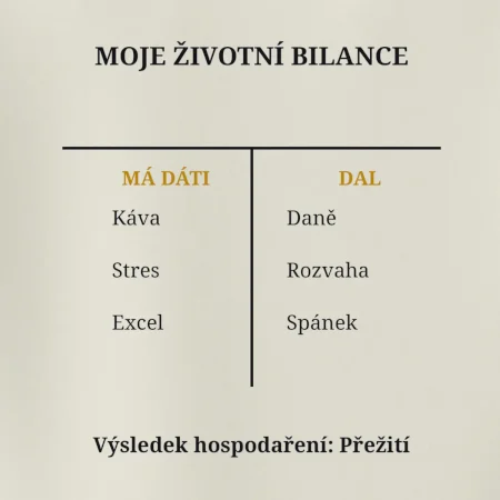 Moje životní bilance má dáti dal