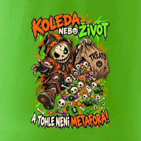 Halloweenský koledník s pytlem strašidelných sladkostí