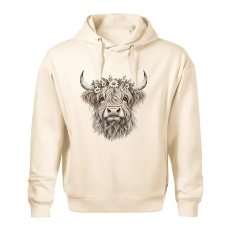 Highlandská kráva s květinami