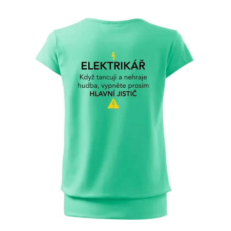 Elektrikář - hlavní jistič - Nápis na zádech