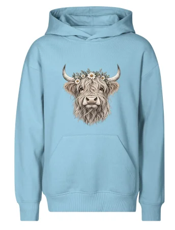 Highlandská kráva s květinami