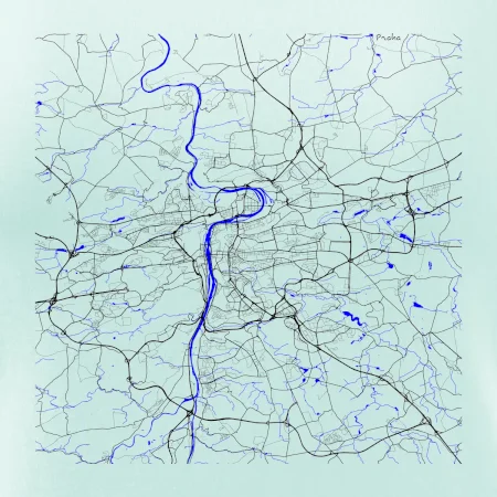 Praha - Mapa s vodními toky