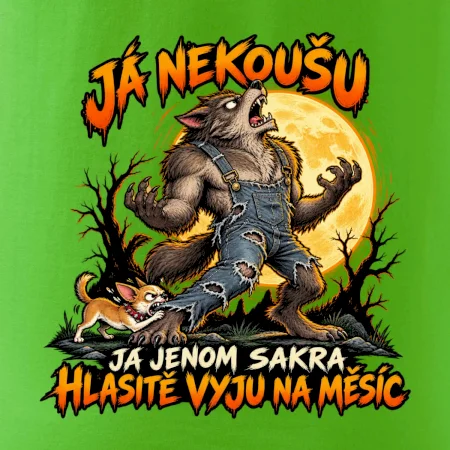 Vlkodlak s čivavou vyje na měsíc