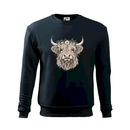 Highlandská kráva s květinami