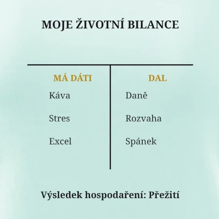 Moje životní bilance má dáti dal