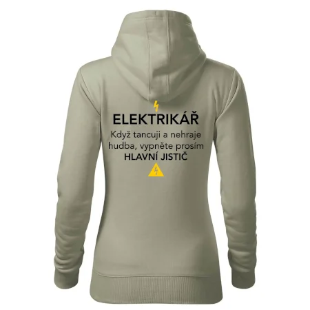 Elektrikář - hlavní jistič - Nápis na zádech