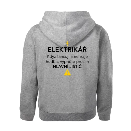 Elektrikář - hlavní jistič - Nápis na zádech