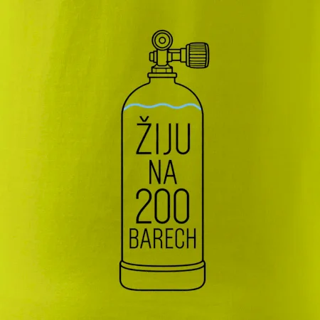Žiju na 200 barech potápěčská lahev s modrou vlnovkou