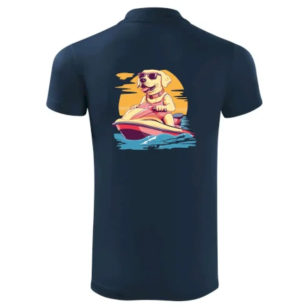 Zlatý retrívr na vodním skútru