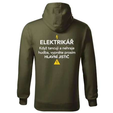 Elektrikář - hlavní jistič - Nápis na zádech