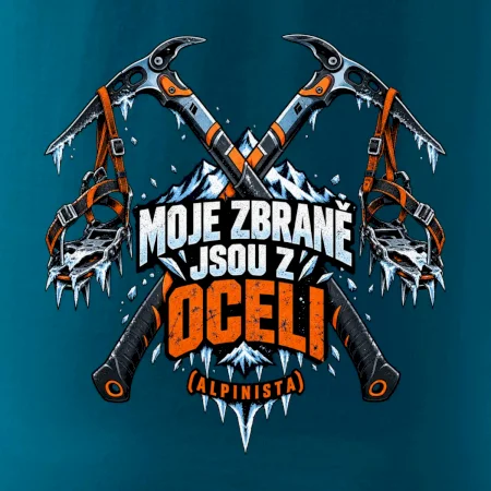 Alpinista se zbraněmi z oceli