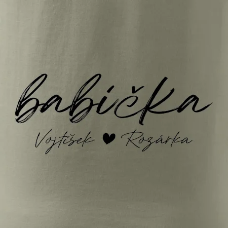 Babička Tričko se jmény dětí psací písmo