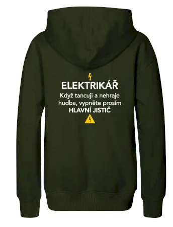 Elektrikář - hlavní jistič - Nápis na zádech