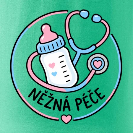 Něžná péče - kruhový znak s lahvičkou