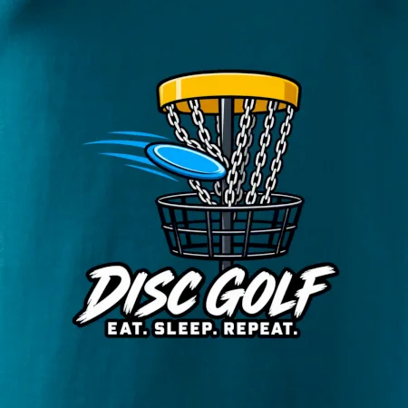 Discgolfový koš s letícím diskem eat sleep repeat