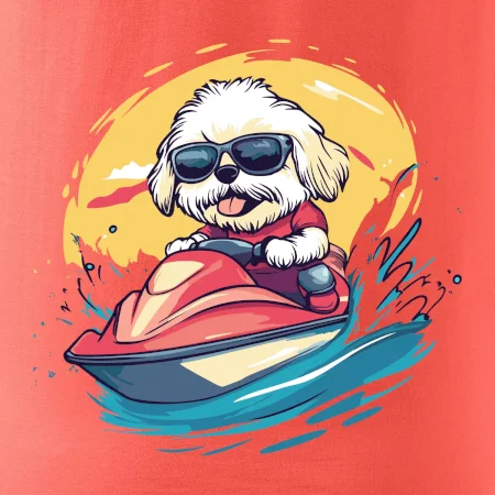 Lhasa Apso na vodním skútru