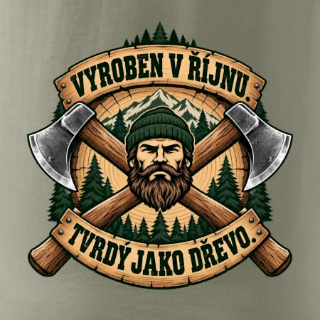 Dřevorubec vyroben v říjnu s překříženými sekerami