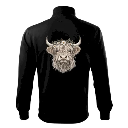 Highlandská kráva s květinami