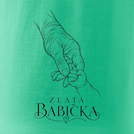 Zlatá babička s dětskou ručičkou minimalistická kresba