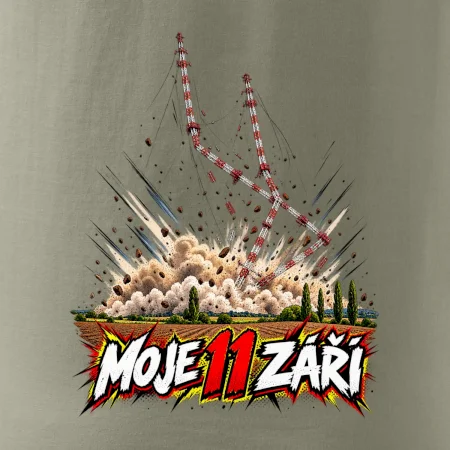 Liblice B pád vysílačů moje 11 září komiksový motiv