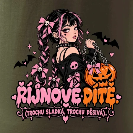Říjnové dítě gotická dívka s dýňovou kabelkou