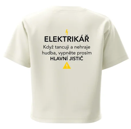 Elektrikář - hlavní jistič - Nápis na zádech