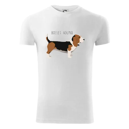 Basset hound pes s nápisem