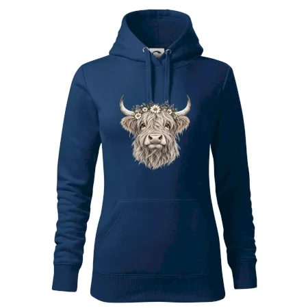 Highlandská kráva s květinami