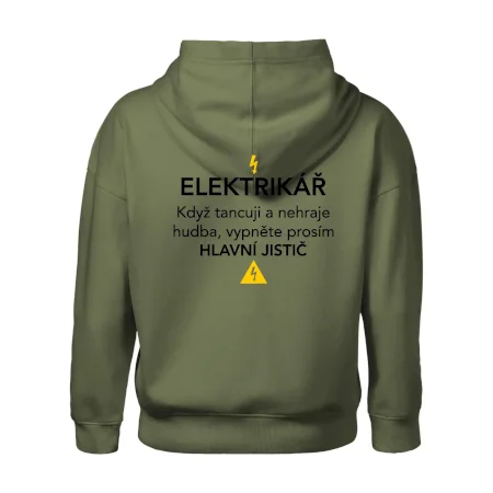 Elektrikář - hlavní jistič - Nápis na zádech