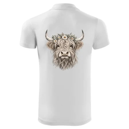 Highlandská kráva s květinami