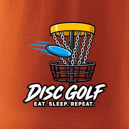 Discgolfový koš s letícím diskem eat sleep repeat