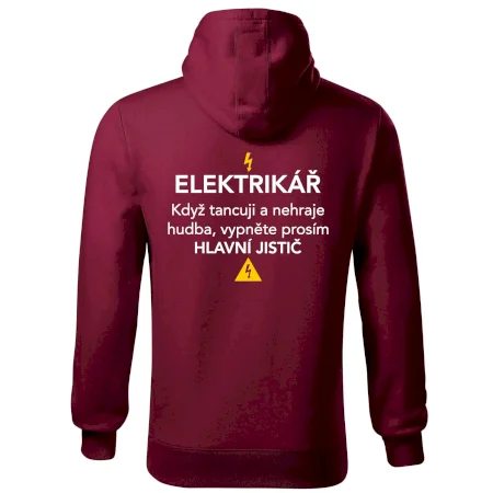 Elektrikář - hlavní jistič - Nápis na zádech