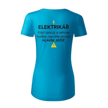 Elektrikář - hlavní jistič - Nápis na zádech