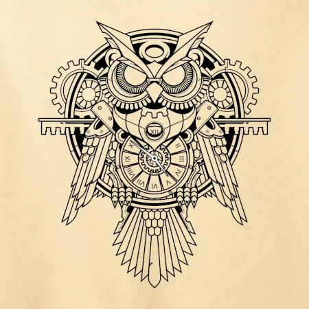Steampunk sova černobílá